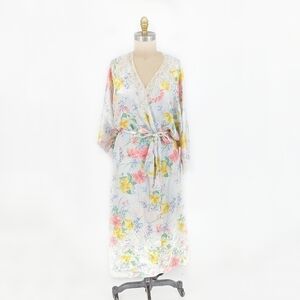 Natori Floral Satin Slip Chemise Robe Ivory Pink L classic intimate victorian